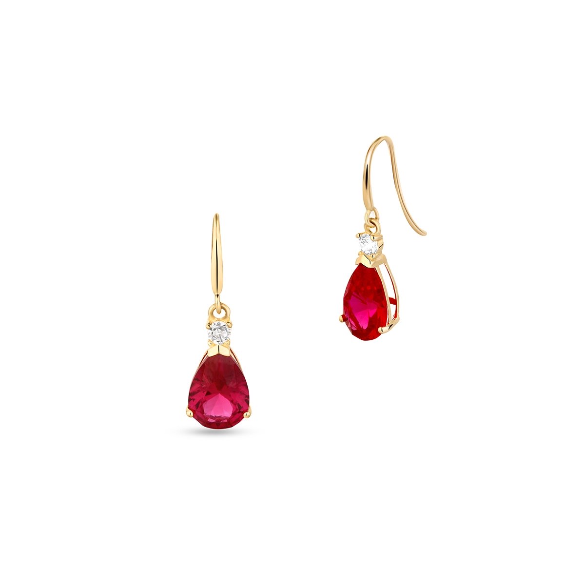 W.KRUK Kolczyki złote z czerwoną cyrkonią