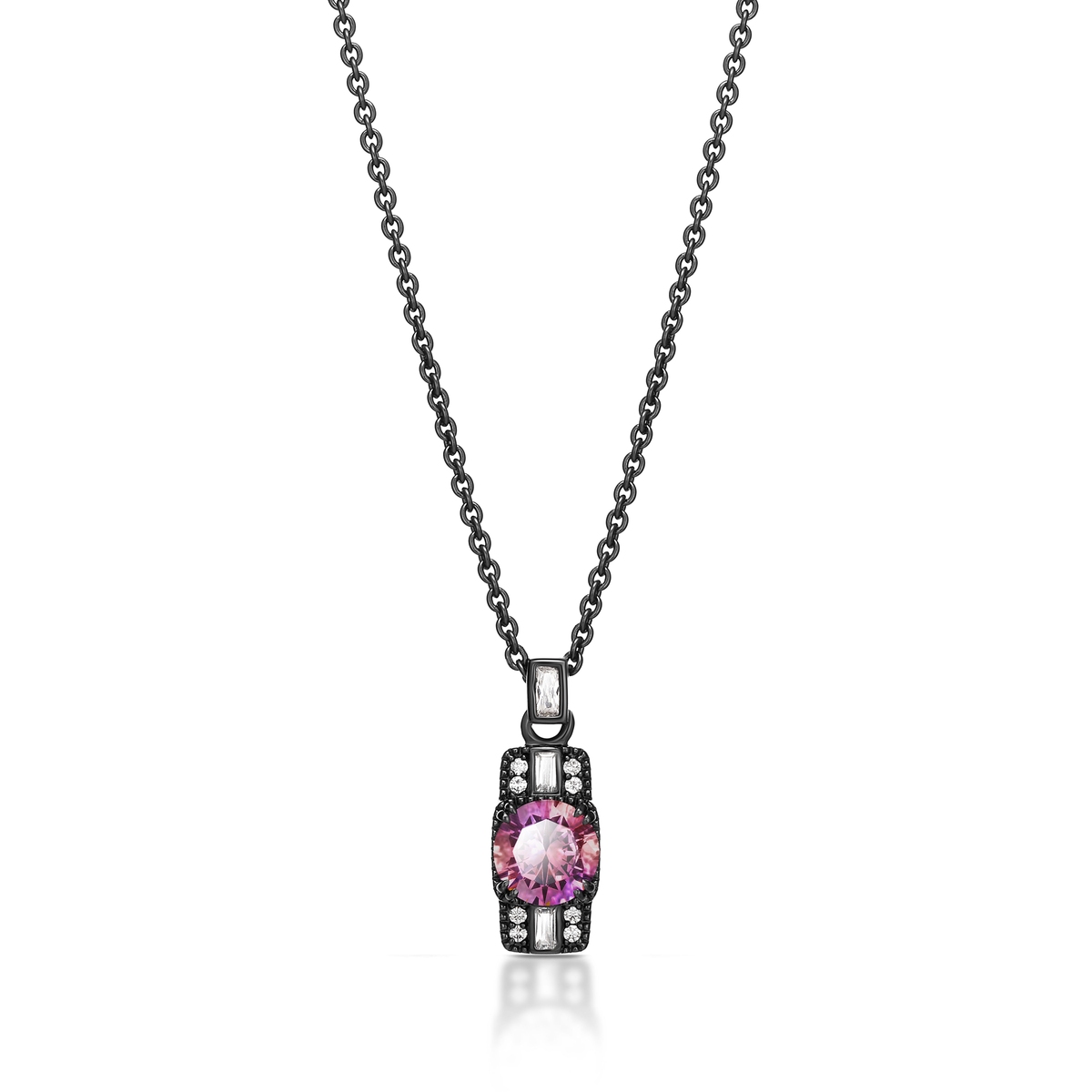 W.KRUK Naszyjnik srebrny z białymi i różowymi cyrkoniami METEORY