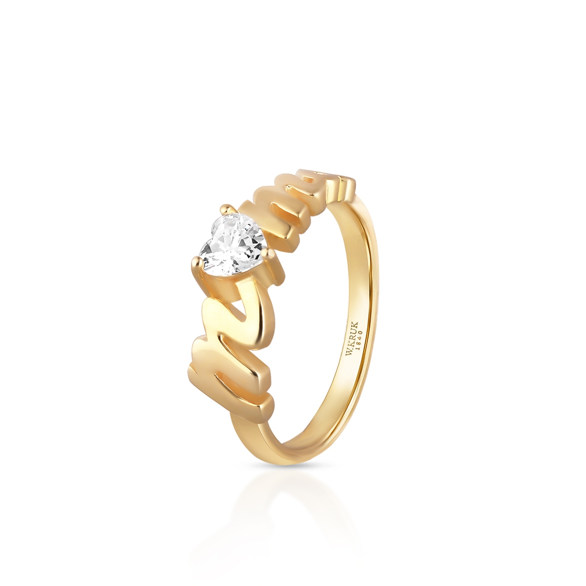 W.KRUK Pierścionek srebrny pozłacany z sercem Mama