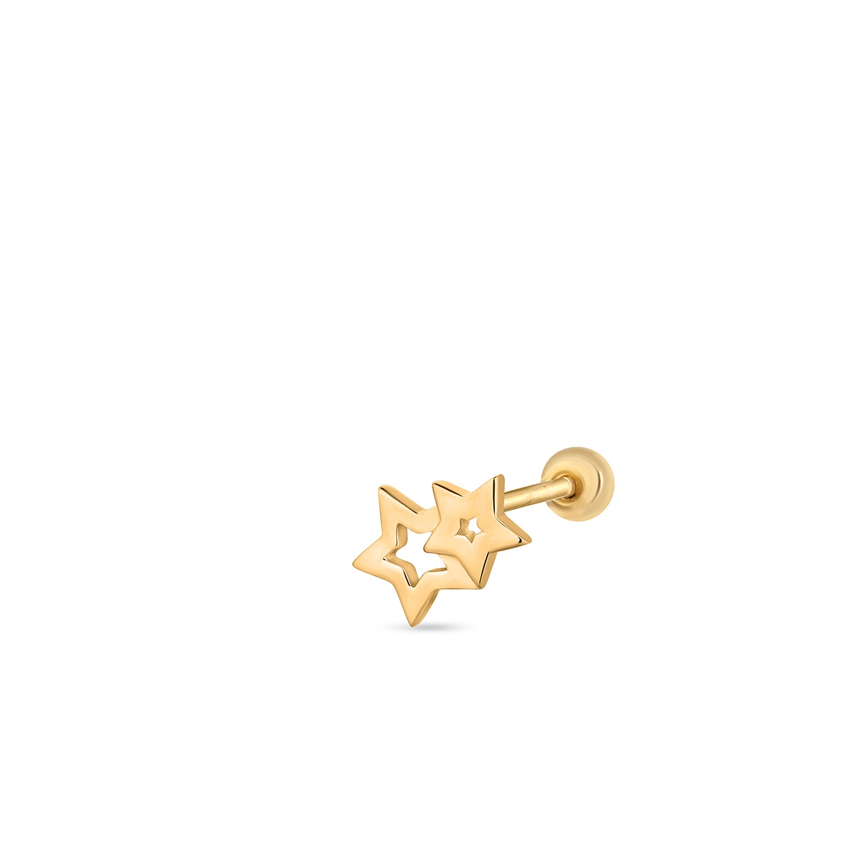 W.KRUK Kolczyk srebrny pozłacany dwie gwiazdki