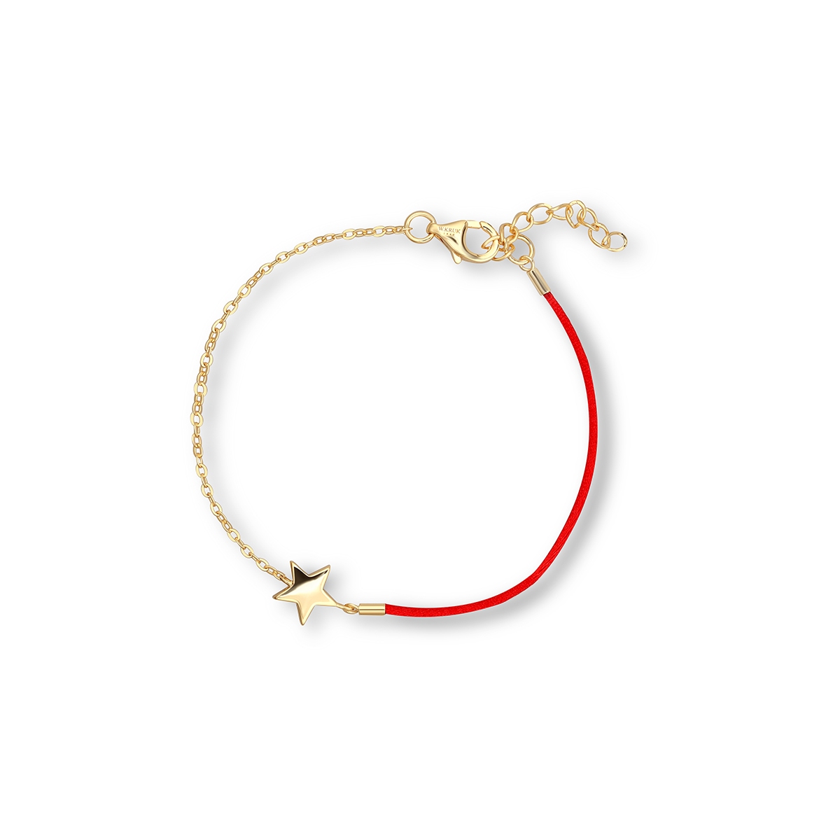 W.KRUK Bransoleta srebrna pozłacana z gwiazdką i czerwonym sznurkiem