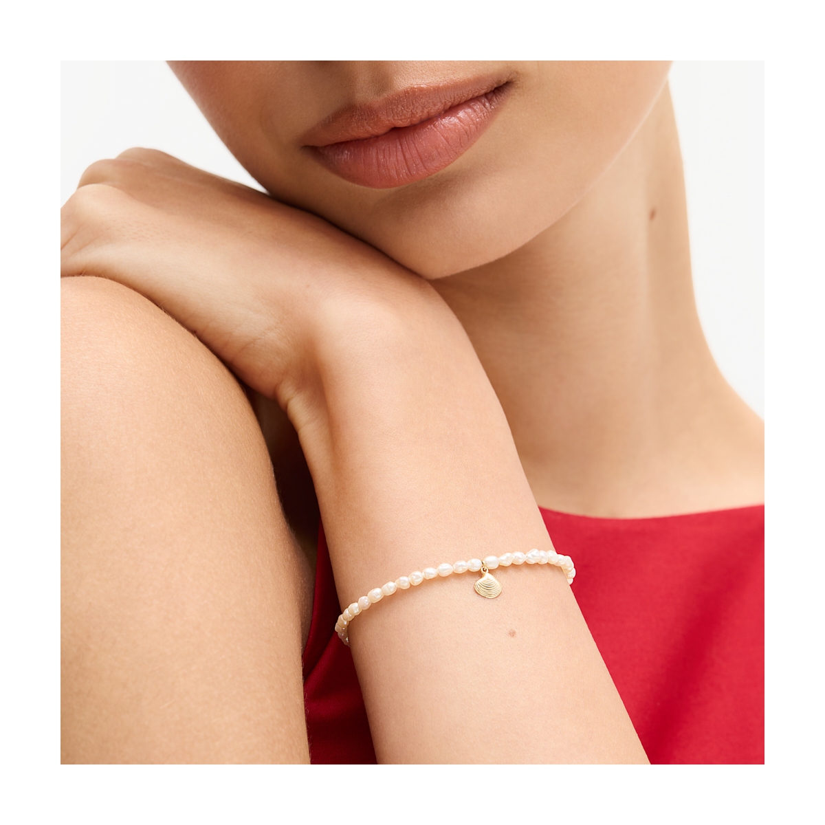 W.KRUK Bransoleta złota z muszlą i perłami Santorini