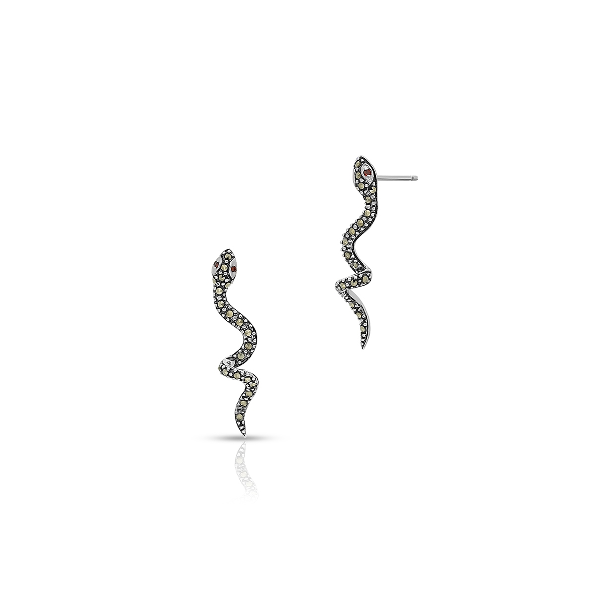 W.KRUK Kolczyki srebrne z markasytami i granatem