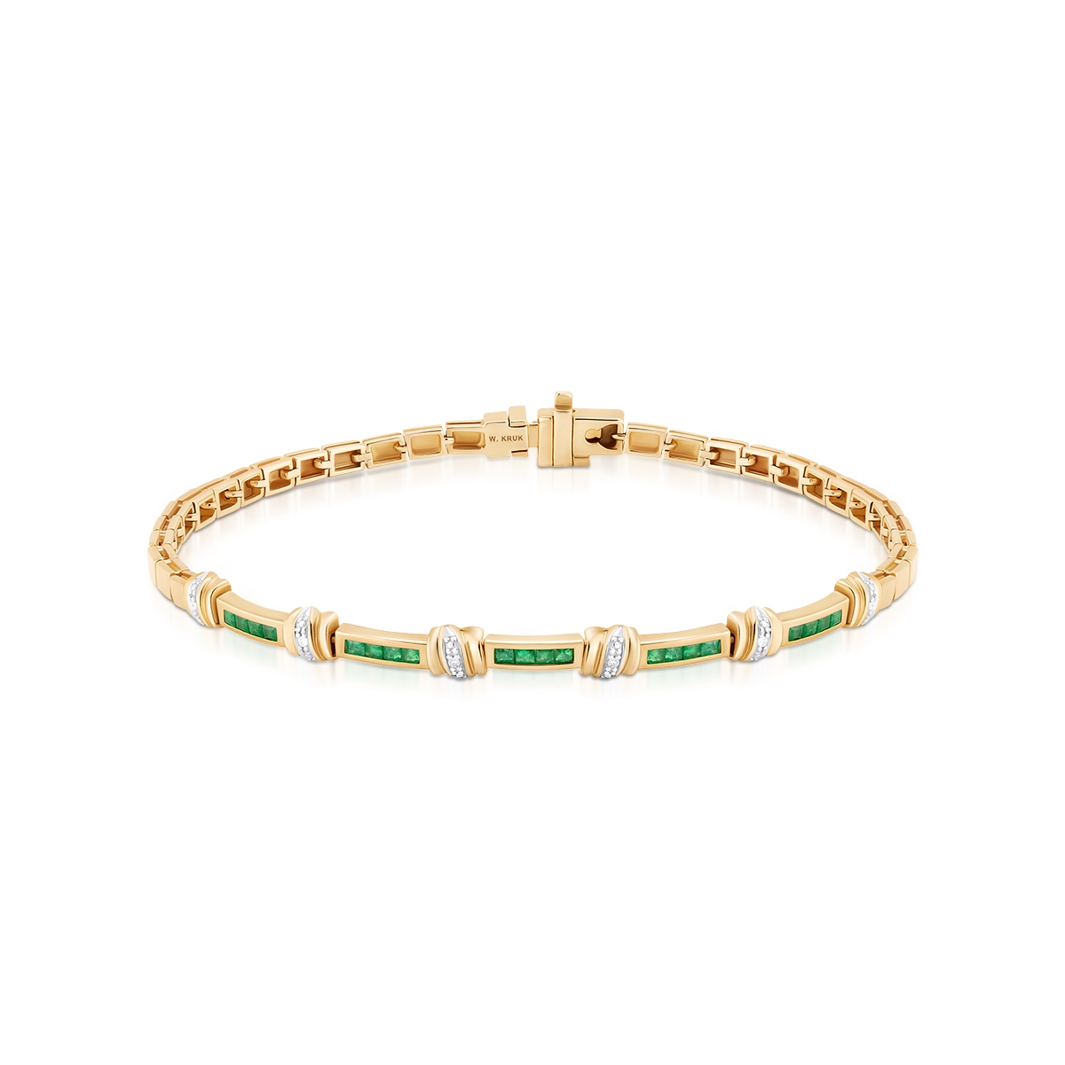 W.KRUK Bransoleta złota z diamentami i szmaragdami