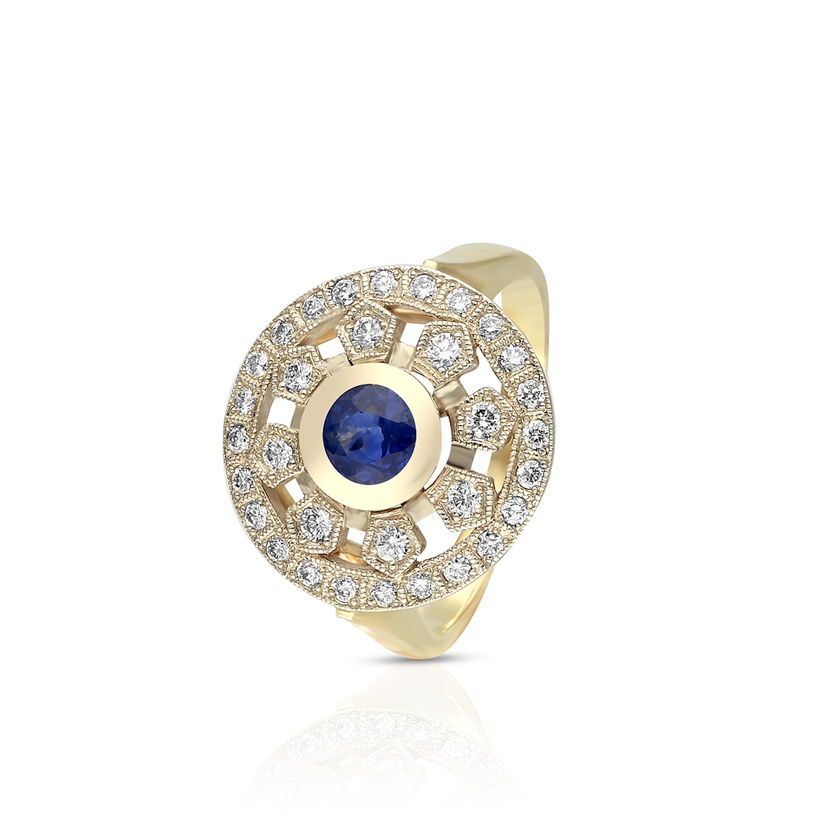 W.KRUK Pierścionek złoty z szafirem oraz brylantami
