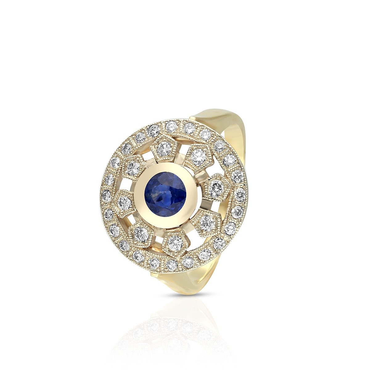 W.KRUK Pierścionek złoty z szafirem oraz brylantami