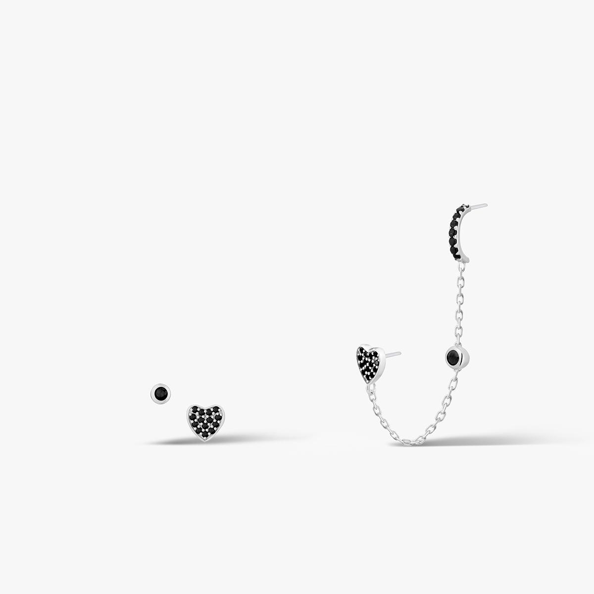 W.KRUK Kolczyki srebrne asymetryczne z czarnymi cyrkoniami