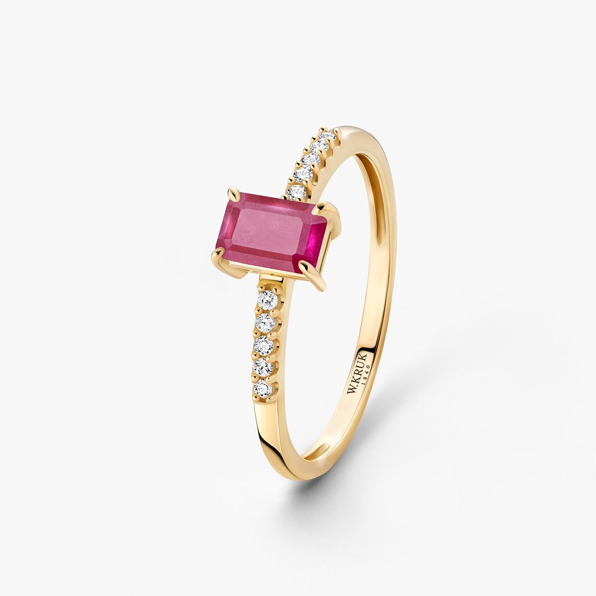 W.KRUK Pierścionek złoty z rubinem TRIO