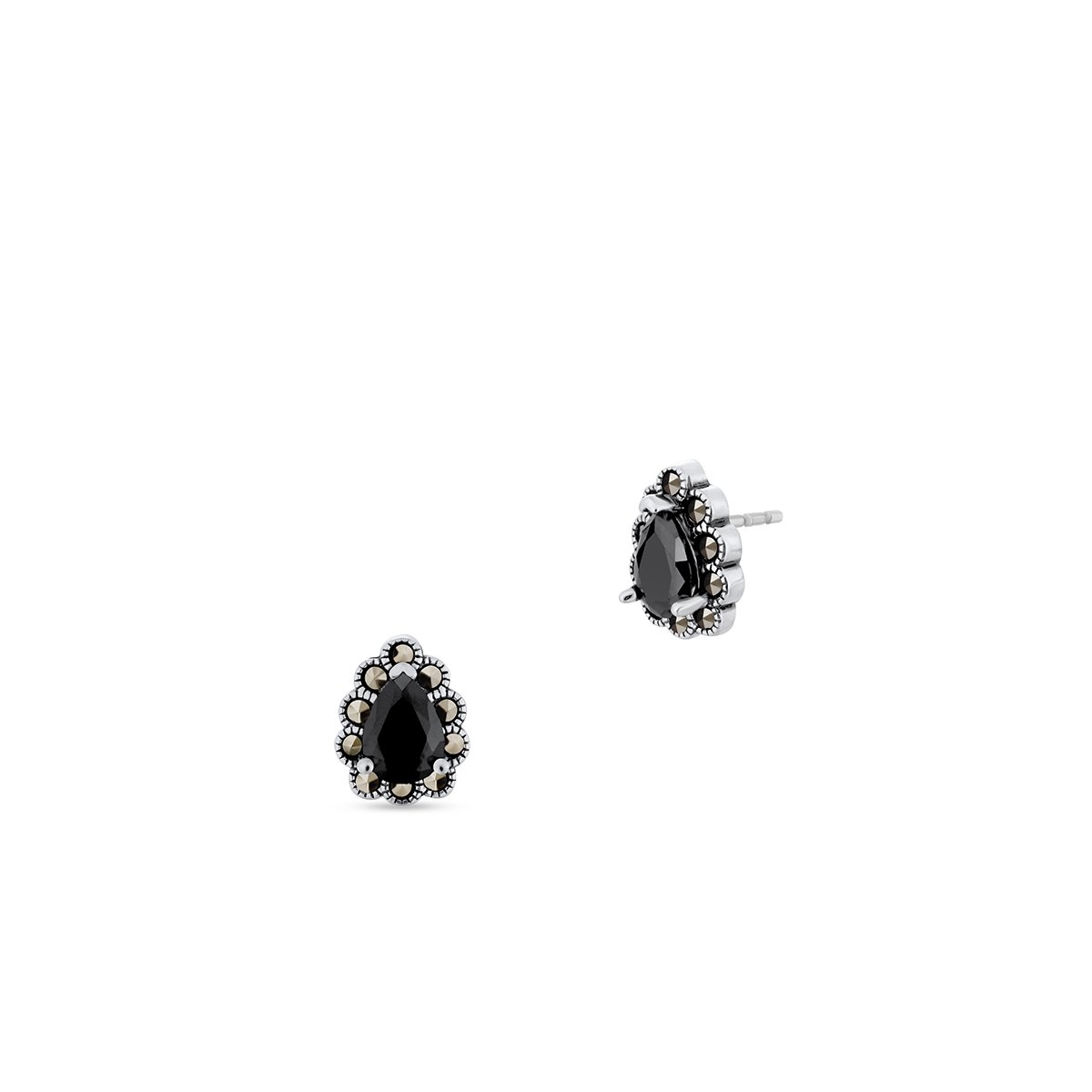 W.KRUK - Kolczyki srebrne z czarną cyrkonią