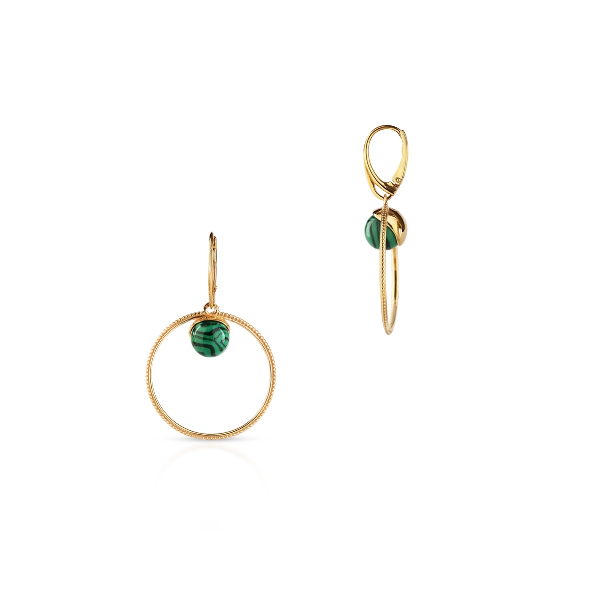 W.KRUK Kolczyki srebrne pozłacane wiszące z malachitem