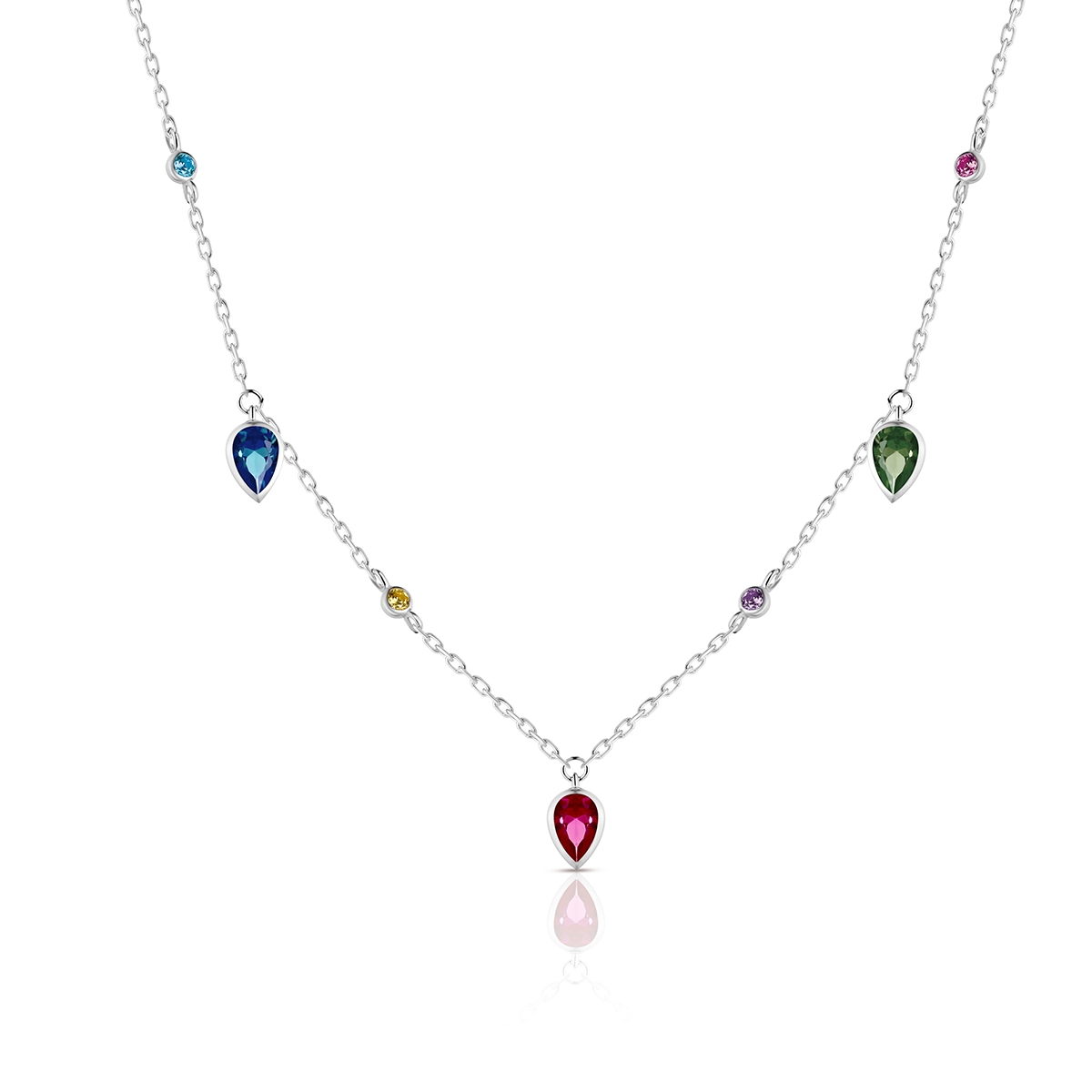 W.KRUK Naszyjnik srebrny z kolorowymi cyrkoniami