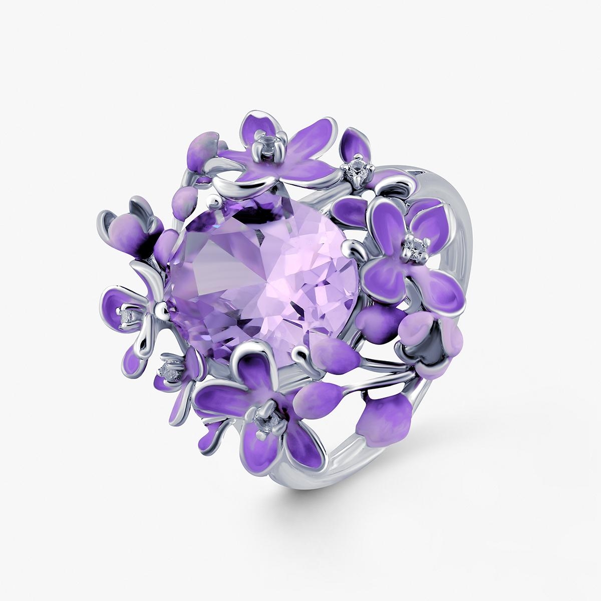 W.KRUK Pierścionek srebrny Kwiaty Nocy Fioletowy Bez