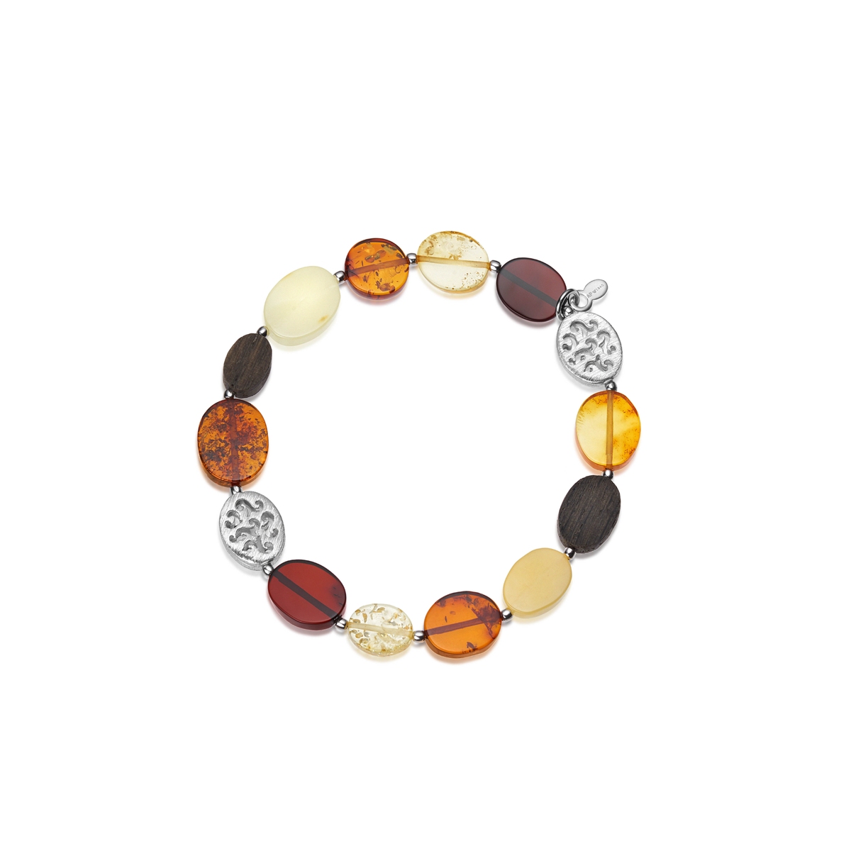 W.KRUK Bransoleta srebrna z bursztynami