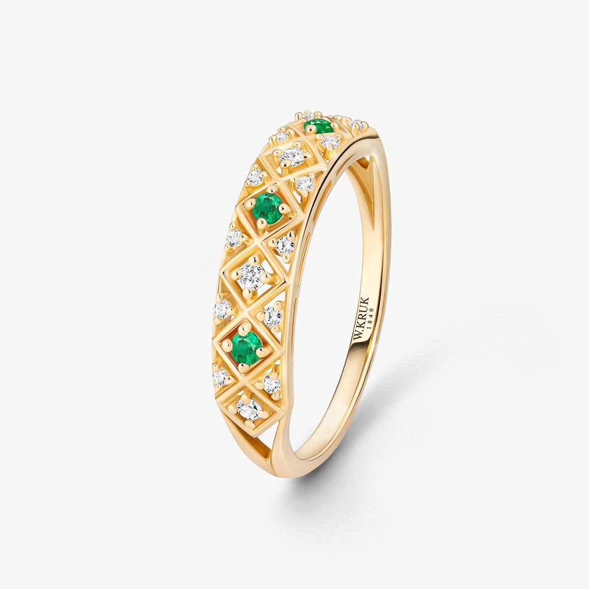 W.KRUK Pierścionek złoty ze szmaragdami TRIO