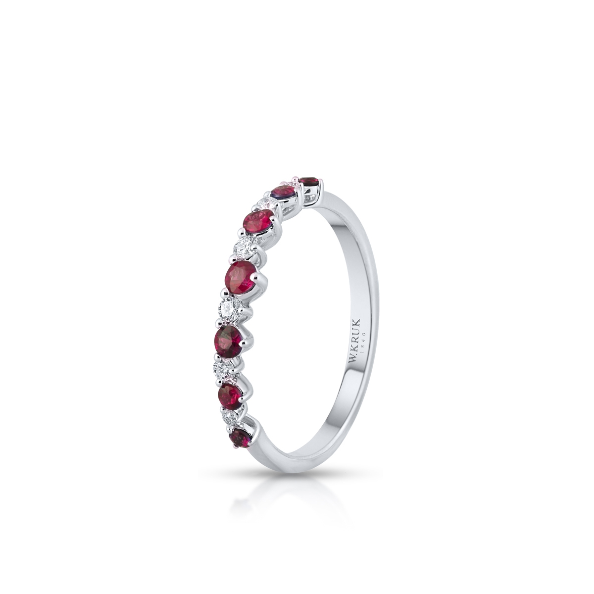W.KRUK Pierścionek białe złoto z brylantami i rubinami