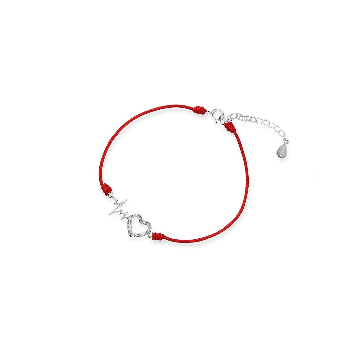 W.KRUK Bransoletka srebrna celebrytka na czerwonym sznurku serce