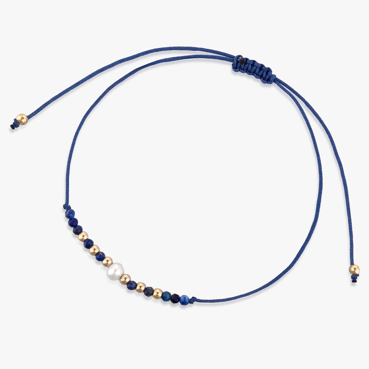 W.KRUK Bransoleta sznurkowa z perłą i lapisem lazuli