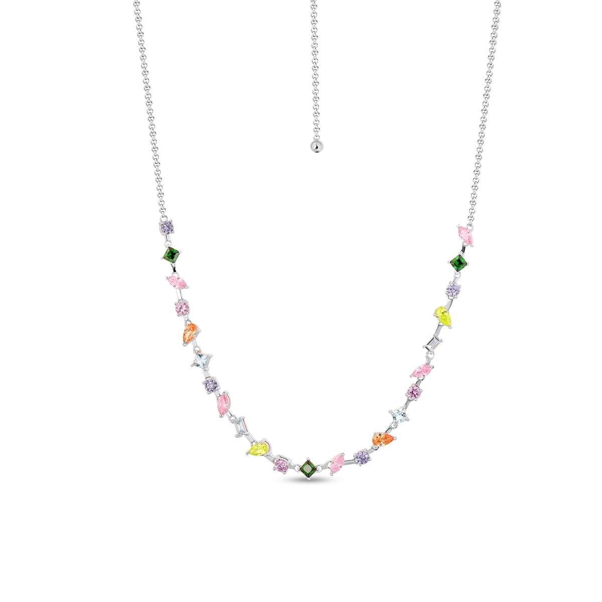 W.KRUK Naszyjnik srebrny z kolorowymi cyrkoniami Mozaika