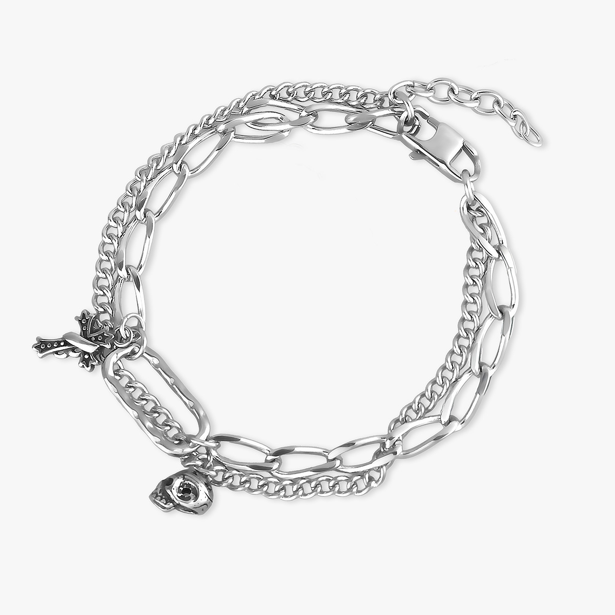 W.KRUK Bransoleta stalowa z motywem czaszki i krzyża