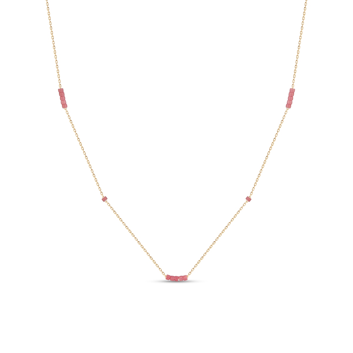 W.KRUK Naszyjnik złoty różowymi koralikami