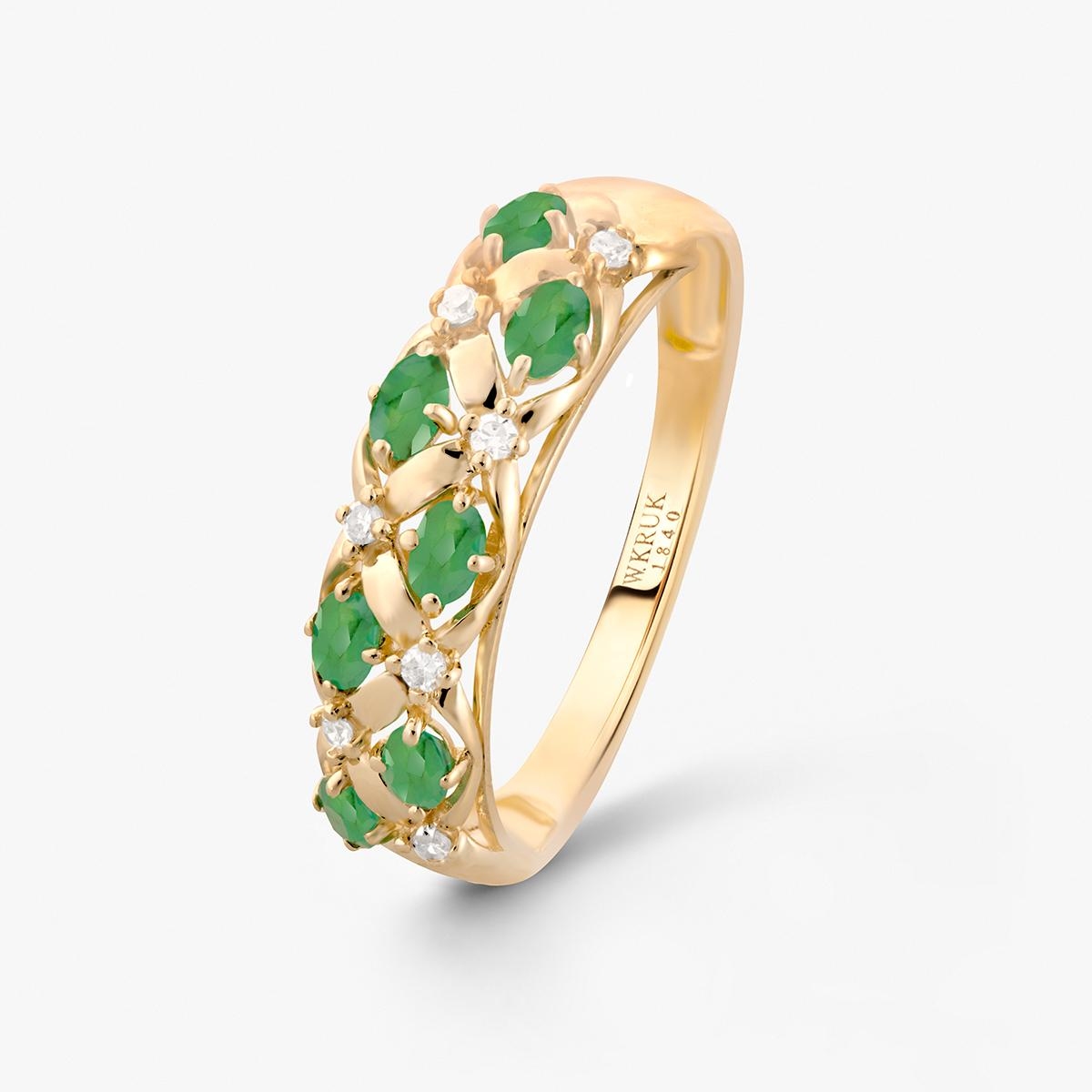 W.KRUK Pierścionek złoty ze szmaragdami i diamentami TRIO
