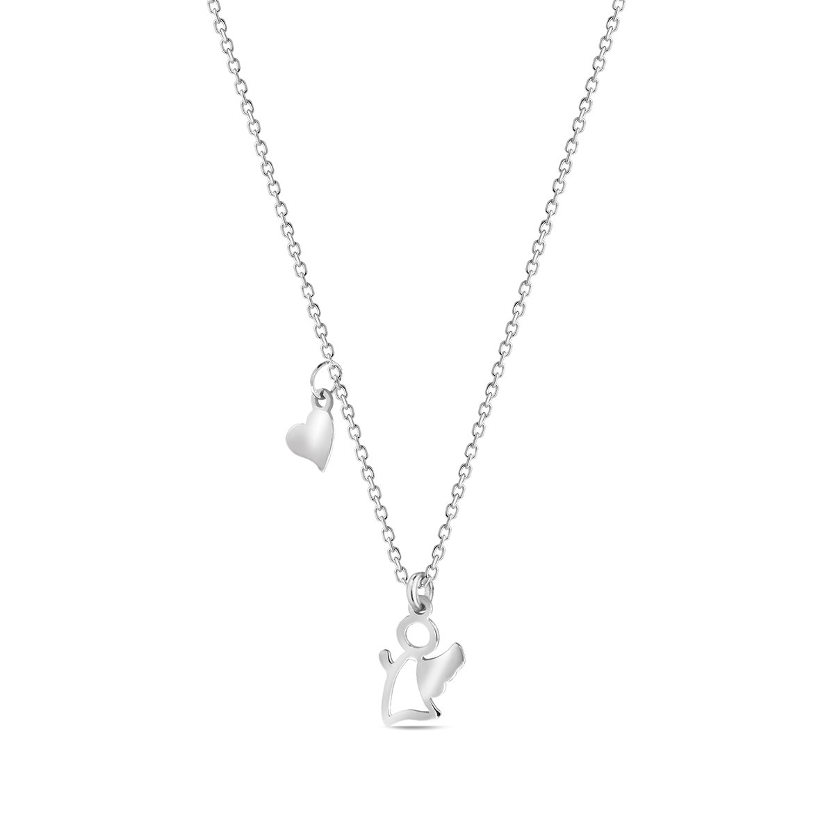 W.KRUK Naszyjnik srebrny z aniołkiem i sercem