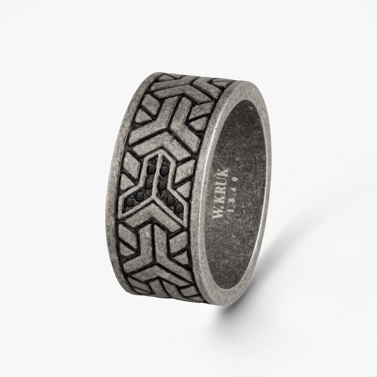 W.KRUK Pierścionek ze stali z czarnymi cyrkoniami