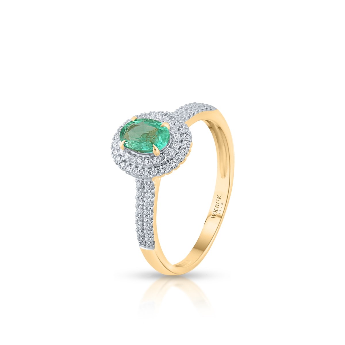 W.KRUK Pierścionek złoty z diamentami i szmaragdem