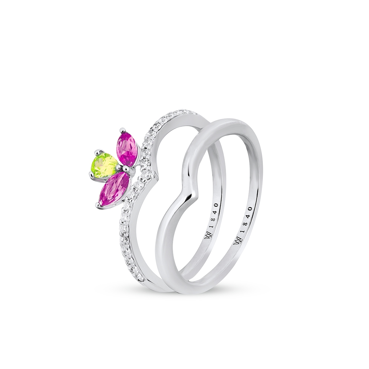 W.KRUK Pierścionek srebrny z kolorowymi kamieniami Mozaika