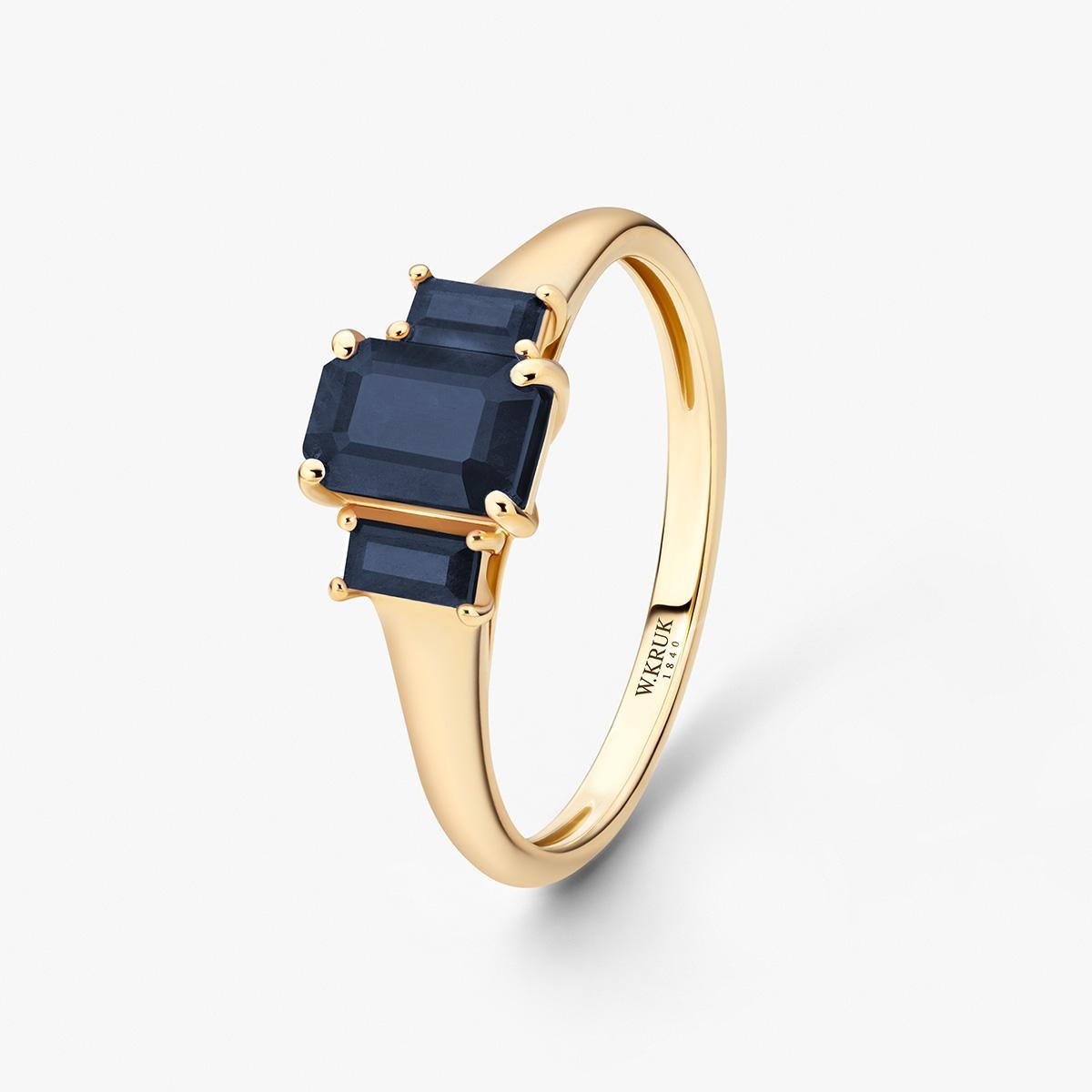 W.KRUK Pierścionek złoty z szafirami TRIO