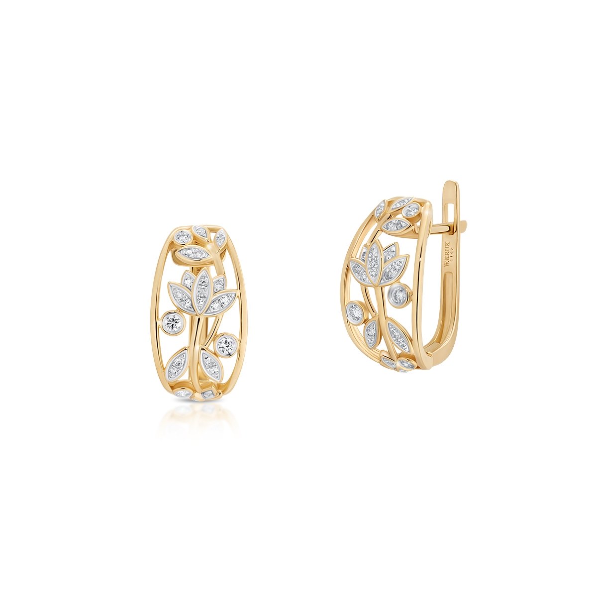 W.KRUK Kolczyki złote kwiaty z diamentami