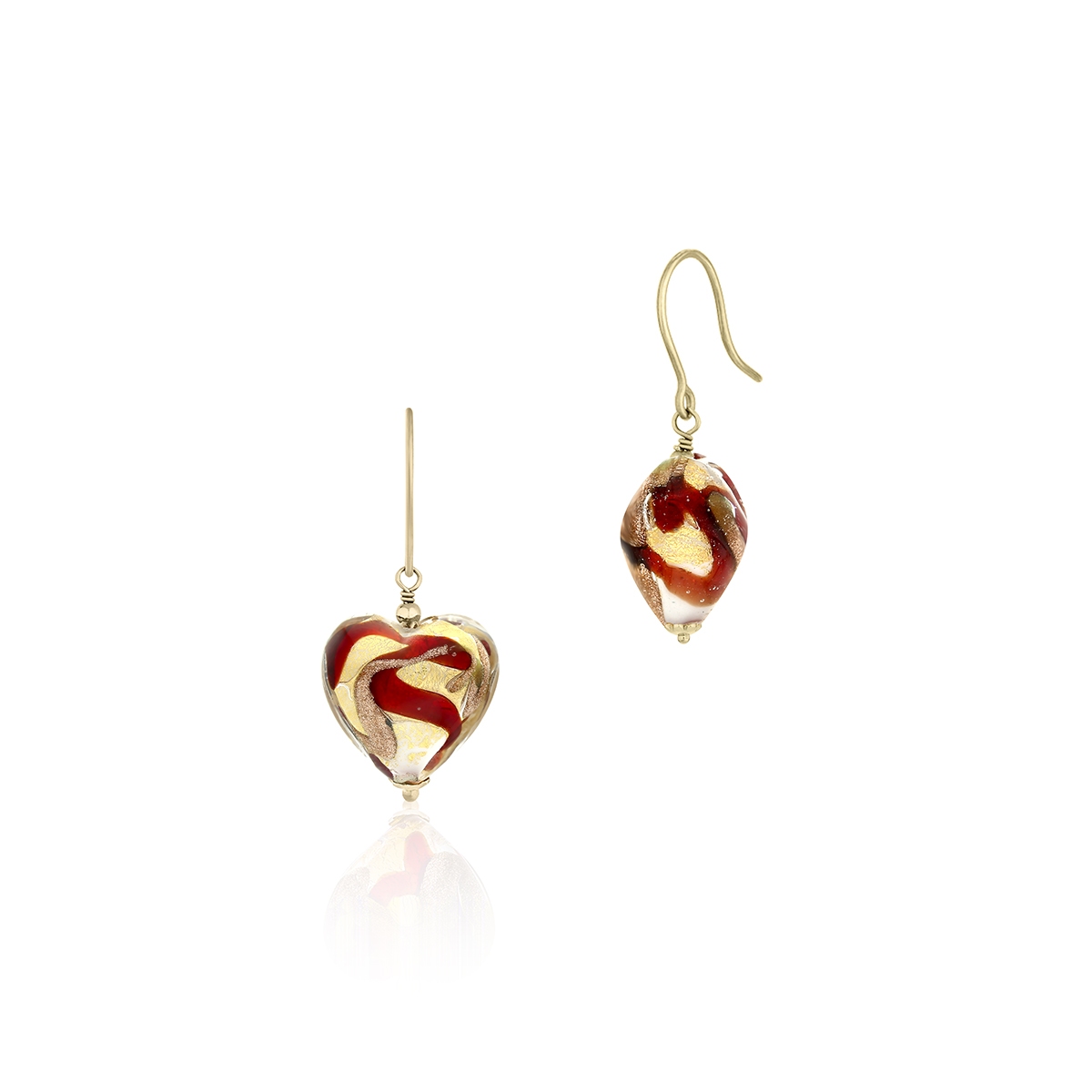 W.KRUK Kolczyki złote serca szkło Murano