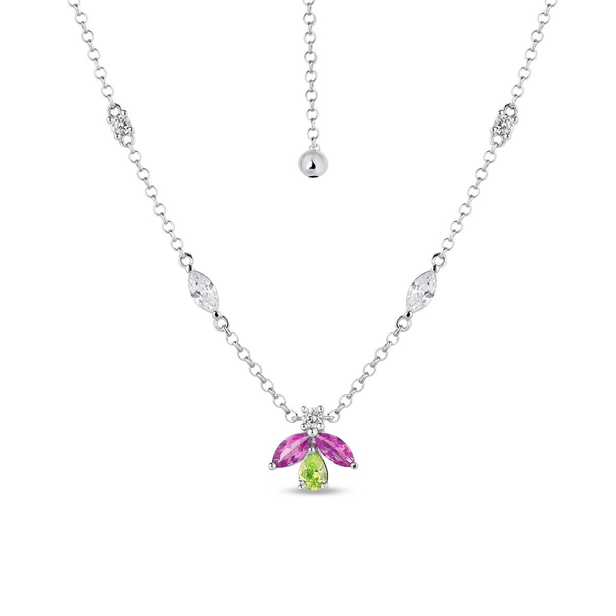 W.KRUK Naszyjnik srebrny z kolorowymi kamieniami Mozaika