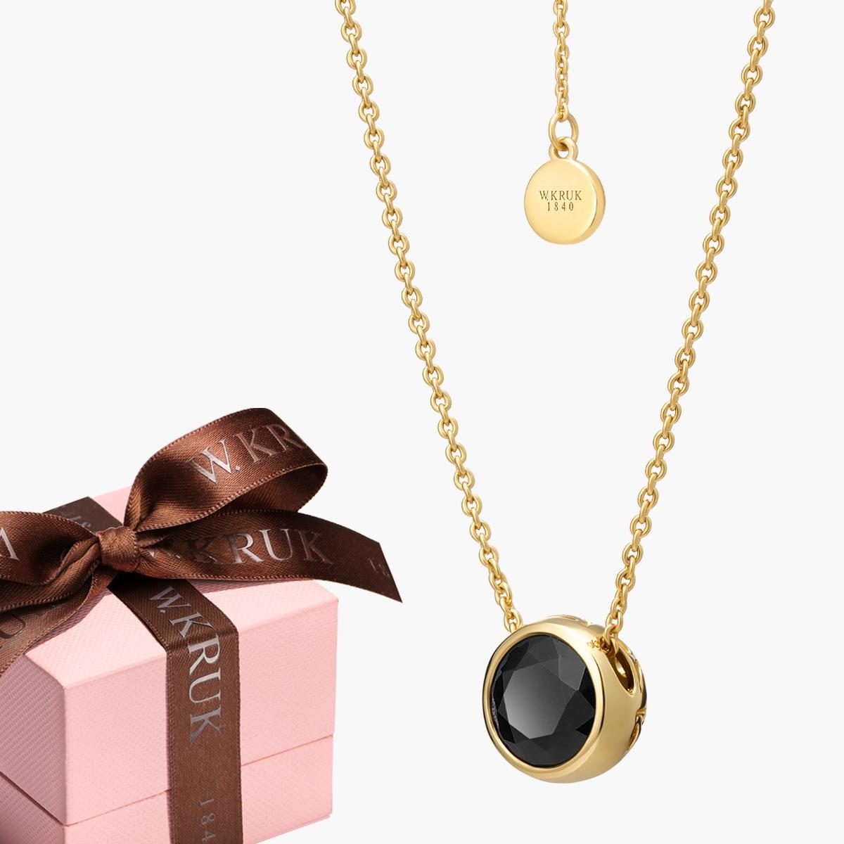 W.KRUK Naszyjnik srebrny z czarną cyrkonią i diamentem