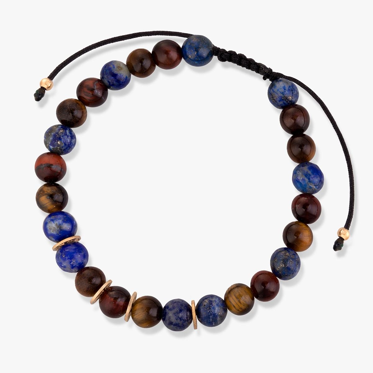 W.KRUK Bransoleta sznurkowa z tygrysim okiem i lapisem lazuli