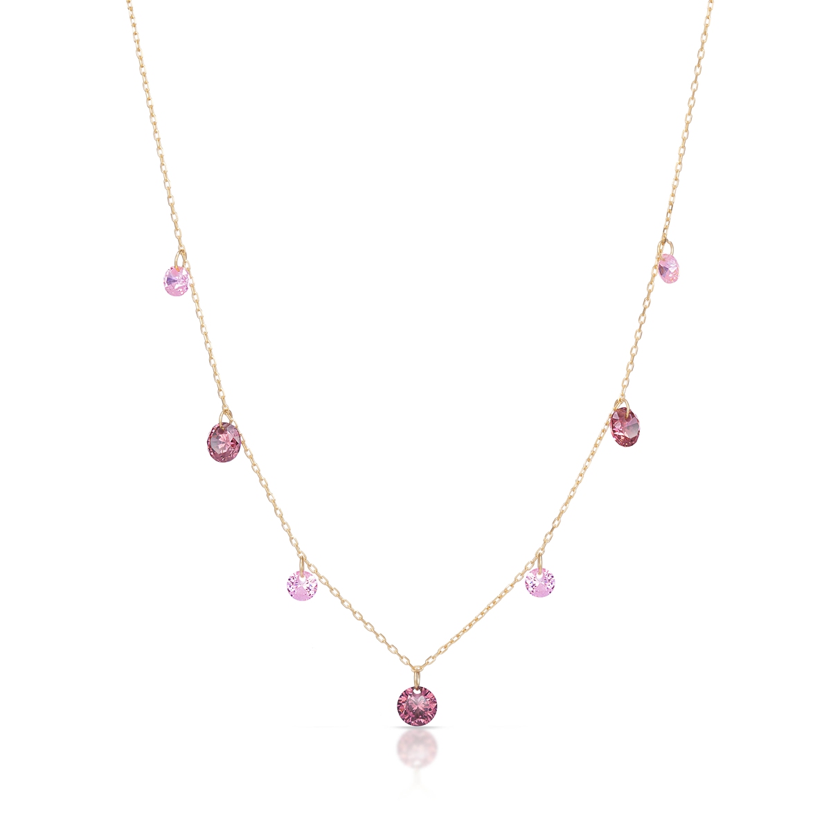 W.KRUK Naszyjnik złoty z różowymi cyrkoniami
