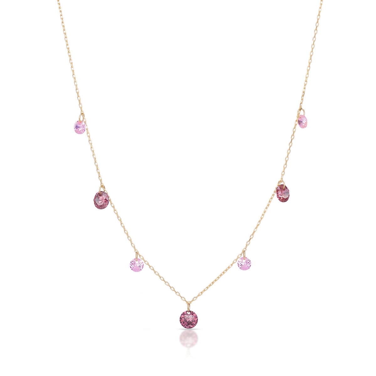 W.KRUK Naszyjnik złoty z różowymi cyrkoniami