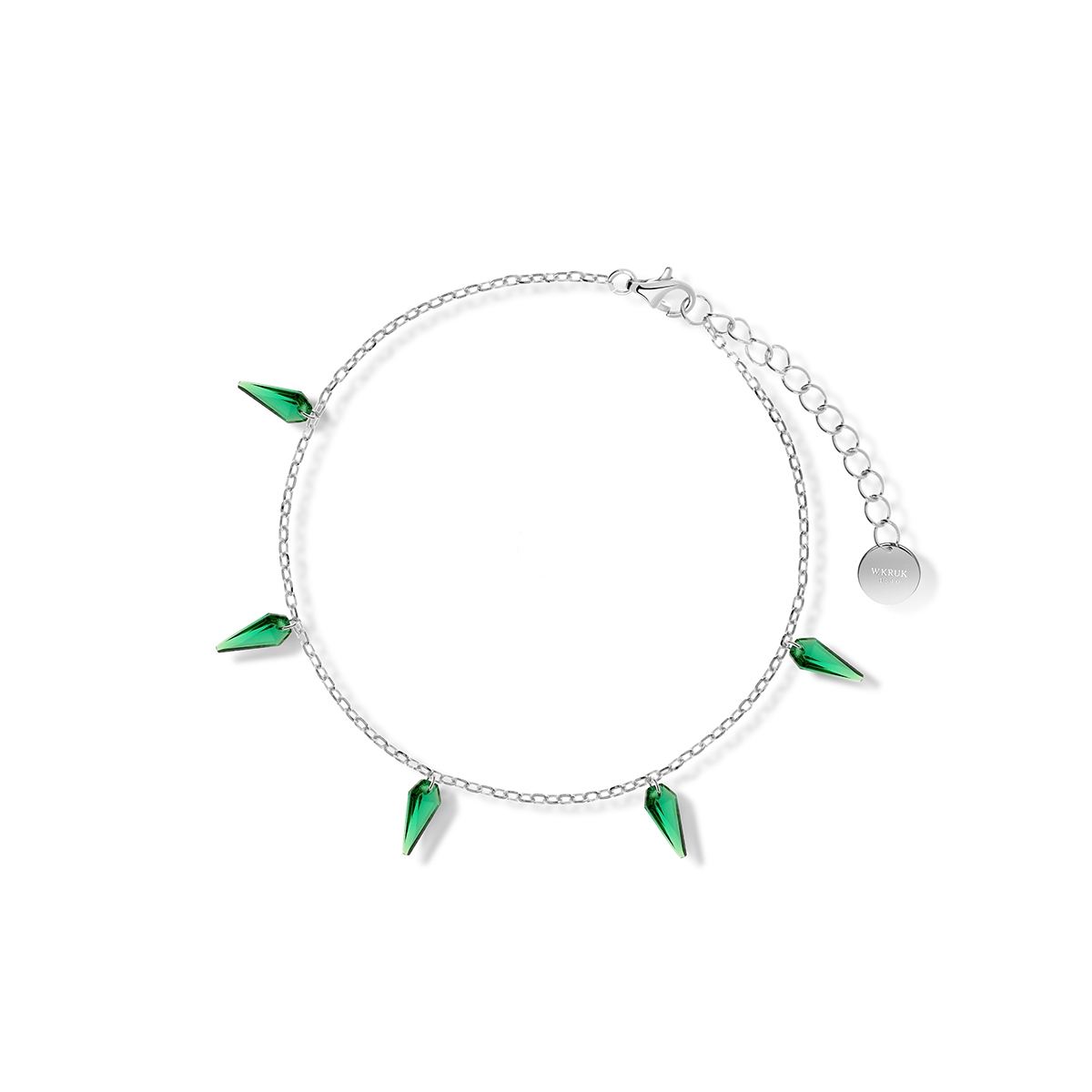 W.KRUK Bransoleta srebrna z zielonymi cyrkoniami