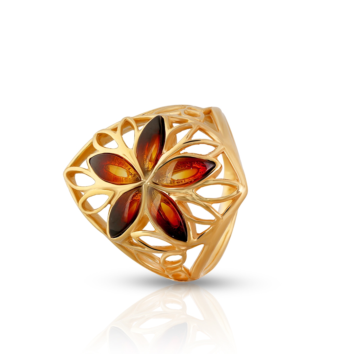 W.KRUK Pierścionek srebrny pozłacany ażurowy