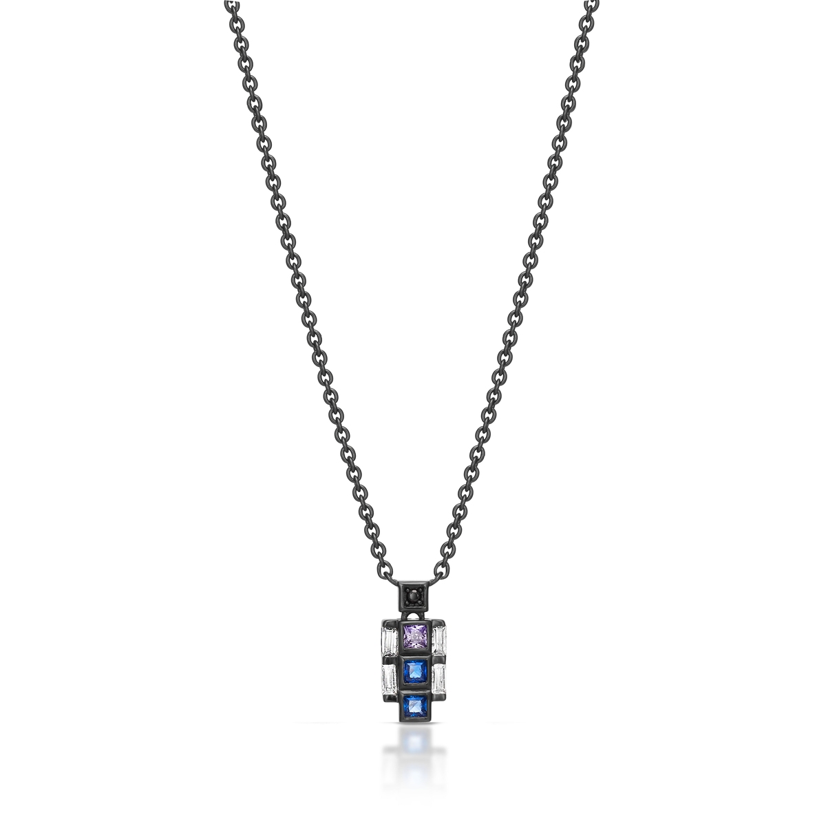 W.KRUK Naszyjnik srebrny czarne rodowanie METEORY