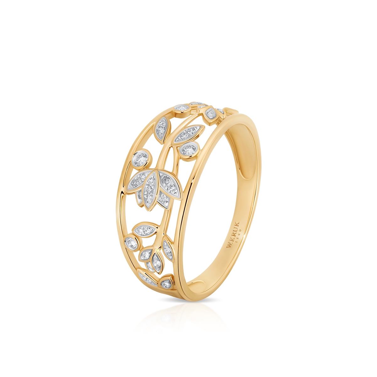 W.KRUK Pierścionek złoty kwiaty z diamentami