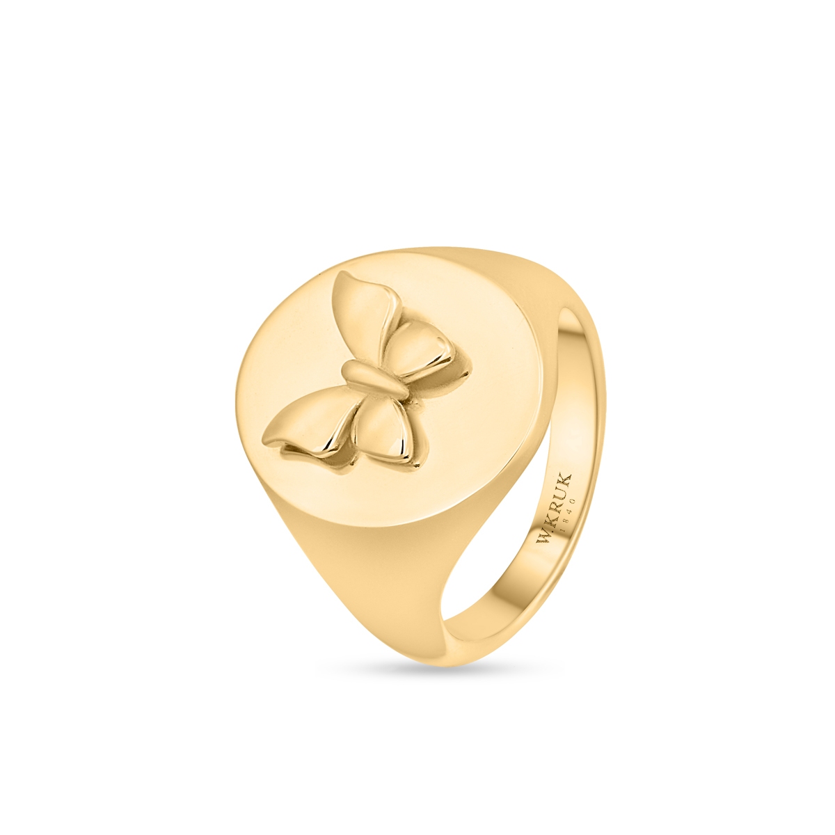 W.KRUK Pierścionek srebrny pozłacany sygnet z motylem