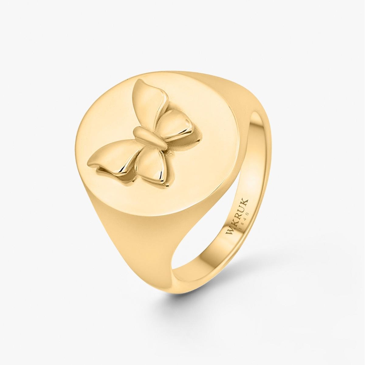 W.KRUK Pierścionek srebrny pozłacany sygnet z motylem