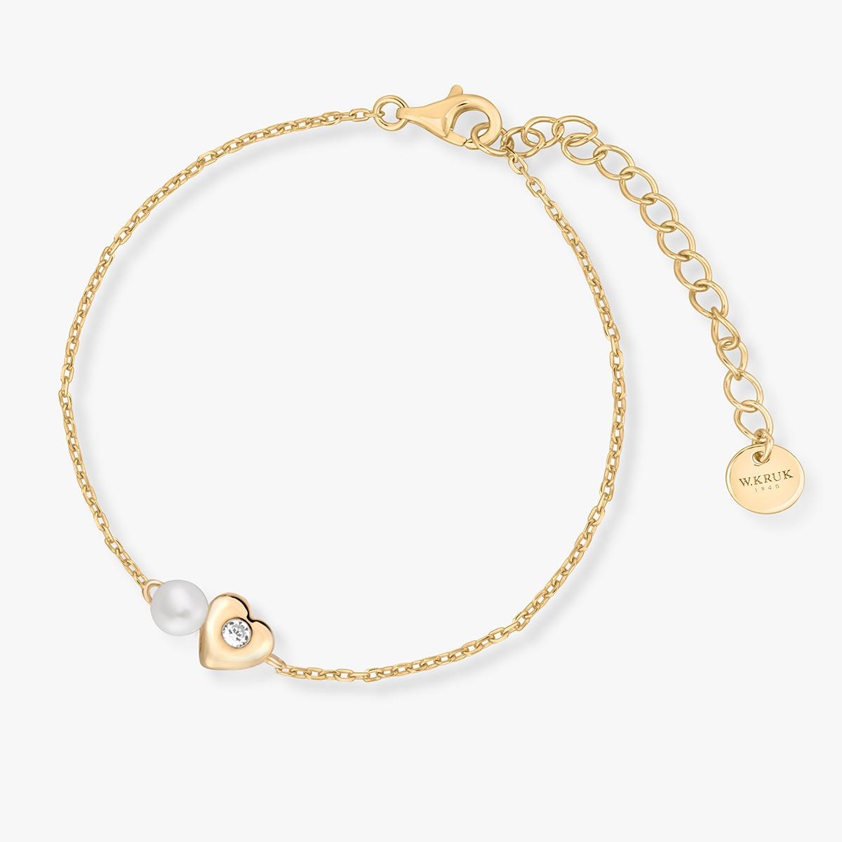 W.KRUK Bransoleta srebrna serce z perłą