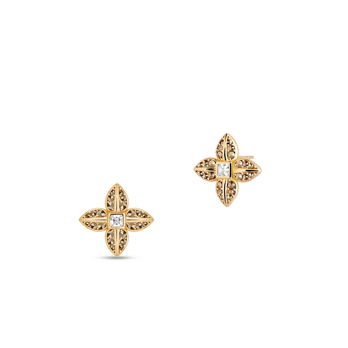 W.KRUK Kolczyki srebrne pozłacane z markasytami