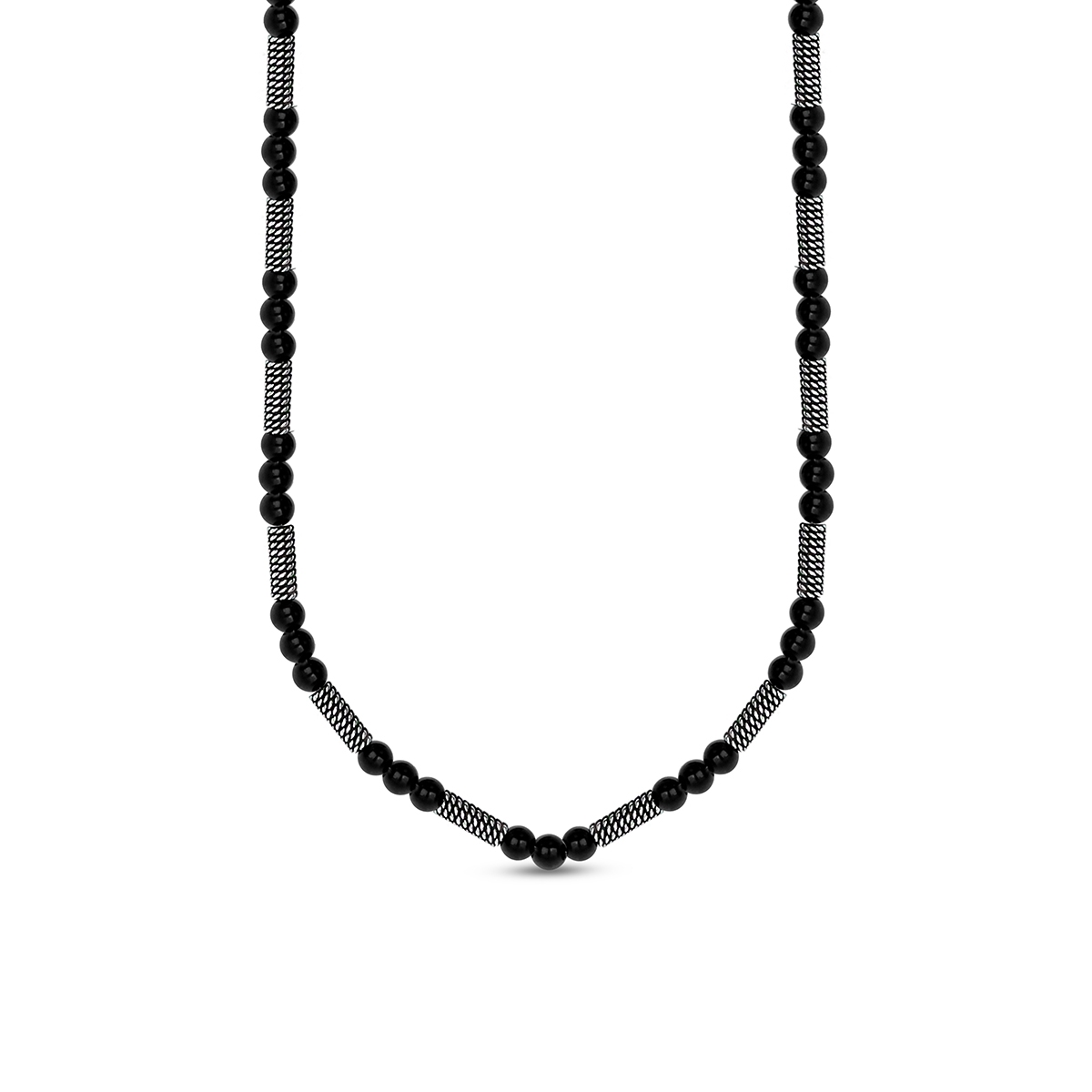 W.KRUK Naszyjnik stalowy z czarnymi kamieniami