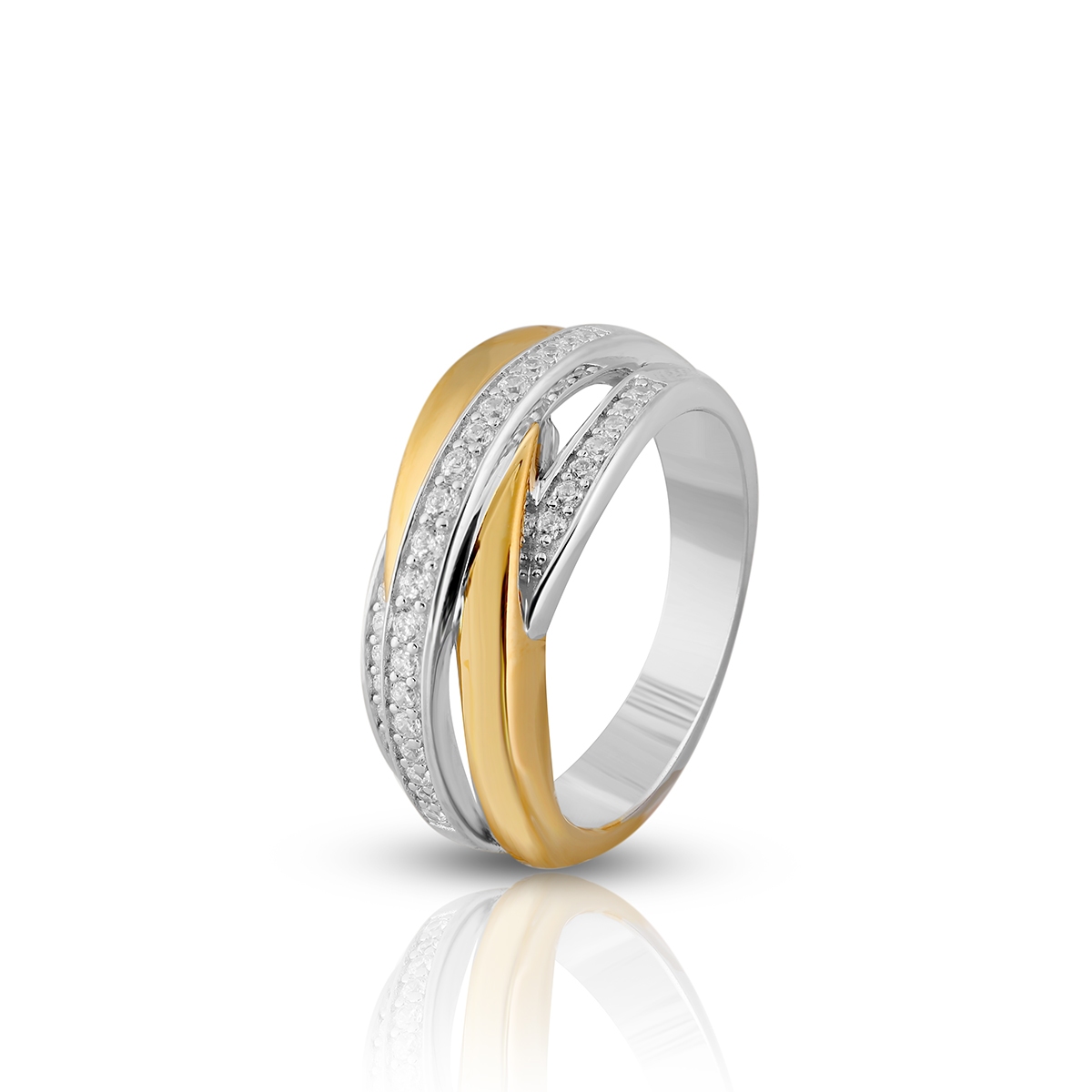 W.KRUK Pierścionek srebrny pozłacany z cyrkoniami