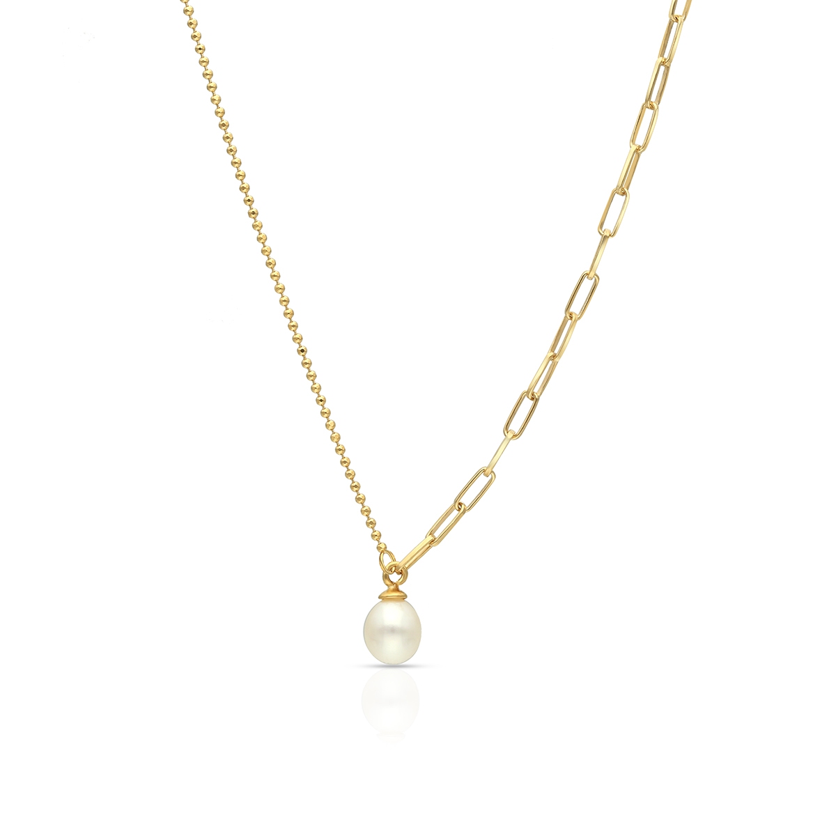 W.KRUK Naszyjnik srebrny pozłacany paper clip z perłą