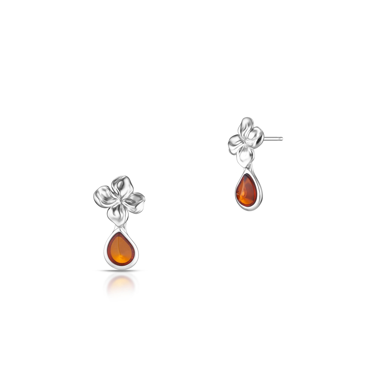 W.KRUK Kolczyki srebrne z kwiatem i bursztynem
