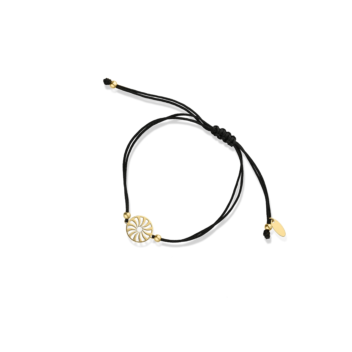 W.KRUK Bransoletka srebrna pozłacana na czarnym sznurku arabeska